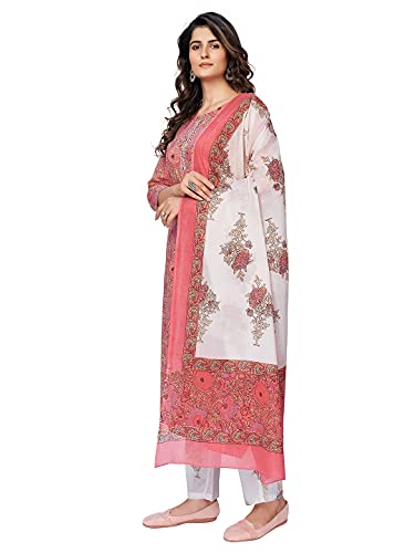 Image of Vbuyz Women's Cotton Printed & Embroidered Straight Kurta with Pant & Dupatta