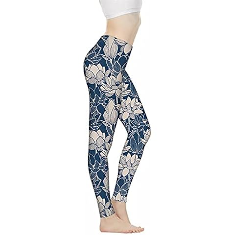 Renewold Lotus Print High Waist Yoga Leggings, Workout Tights, Women Yoga Pants Sport Pants Breathable Workout Pants Stretch for Fitness Everyday Cover