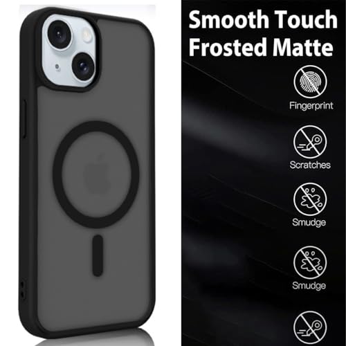 Image of for iPhone 15 Case | Frosted Translucent Hard Back Cover | Slim Translucent Matte Shockproof | Compatible with Mag-Safe (Black)