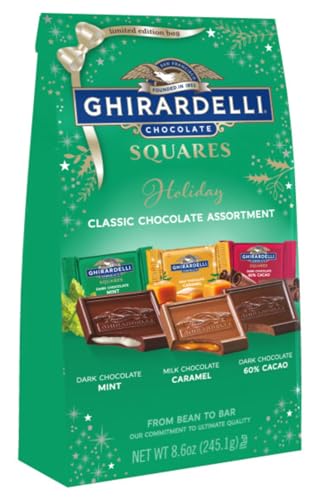 Ghirardelli Chocolate Squares Holiday Favorites 8.6 Ounces - Dark & Mint, Milk & Caramel, Dark 60% Cacao - Great for Sharing with Guests or Keeping in the Office for Yourself