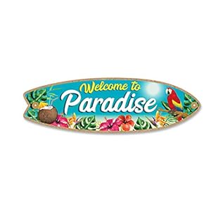 Honey Dew Gifts Wooden Surfboard Signs Welcome to Paradise 5 inch by 16 inch Wooden Hanging Sign Decorative Wall Art Home Party Summer Decor 76079