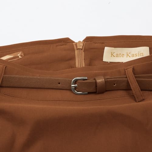 Kate Kasin Women's Bodycon Pencil Skirt with Belt Solid Color Hip-Wrapped - Image 5