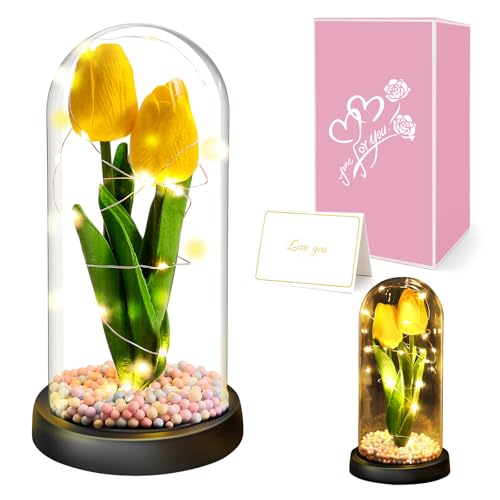 Regalo de San Valentín - Tulipanes Artificiales Regalos Originales para Mujer, Regalos Mujer Cumpleanos, Regalos para Novia Mama Madres Abuela Hermana, Regalo Aniversario, Ideas Regalo Mujer, Giallo
