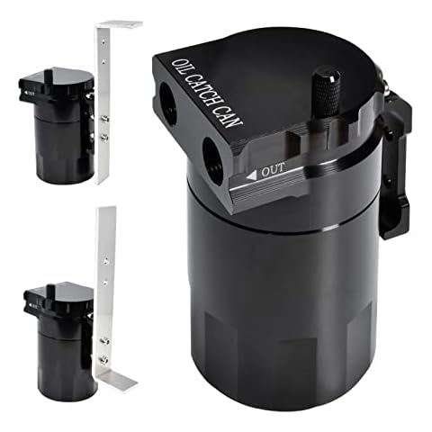 TuhooMall Aluminum Oil Catch Can with Baffled Filter, 3/8" NBR Fuel Line Kit Black 300ml Cover