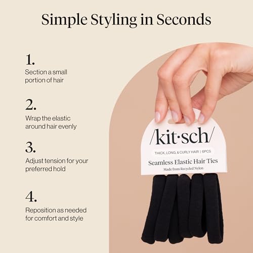 Kitsch Elastic Hair Ties No Damage | Stretchable Hair Bands - Black, 6pcs - image 7