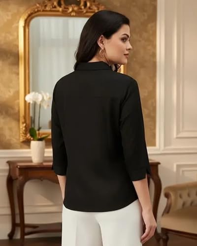 Image of Women's Viscose Rayon Button Down 3 /4 Sleeves Collar Neck Plain Formal Shirt Pack of 1