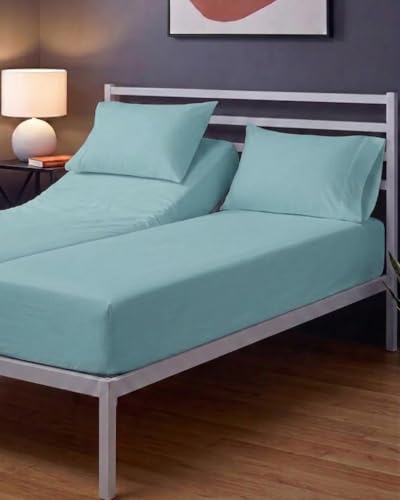 Image of Sleepy Town Split King Size Bed Sheets - 4 Piece - NO Flat Sheet Included - Split King Sheet Set - Soft, Comfy & Cooling - Easy Care - Wrinkle & Fade Free - Brushed Microfiber Bed Sheets (Spa Blue)