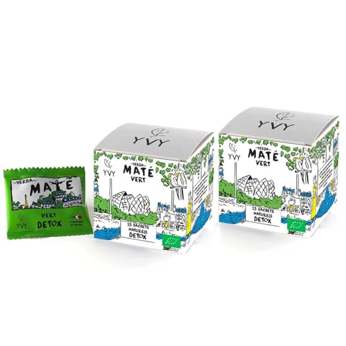 YVY MATÉ Yerba Mate Verde Orgánico Grande Cru | Formato práctico 15 bolsitas de té mate natural | Mate orgánico sin humo, Sin tallo, Sin polvo | Infusión cerca del té verde | Bebida Detox