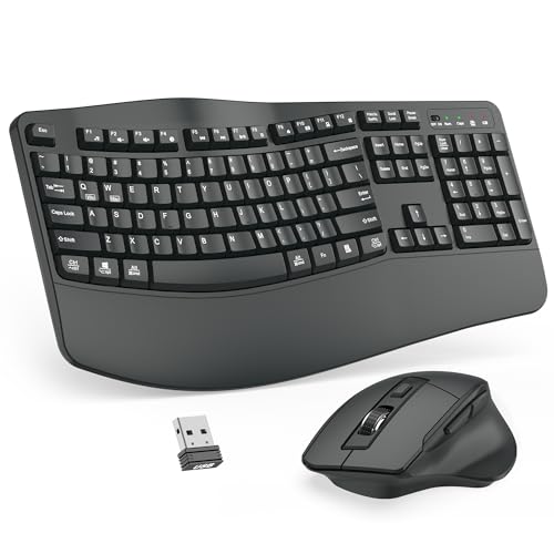 Wireless Keyboard and Mouse Combo, 2.4G Full Size Wave Keys Ergonomic Keyboard with Wrist Rest and 3-Level DPI Adjustable Wireless Ergonomic Mouse for Windows, Mac OS Desktop/Laptop/PC(Graphite)