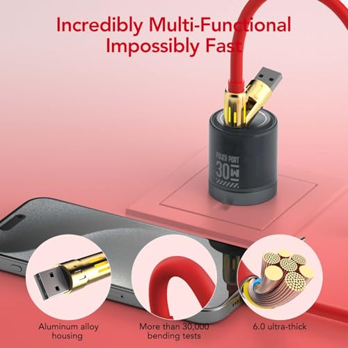 Image of MFish 240W 4-in-1 Fast Charging Cable, Red, 6.6FT | Carrying Case, USB-A & USB-C to USB-C /Lightning, For iPhone 17 /16 /15 /14, MacBook, iPad, Laptop, Samsung S25 /S24
