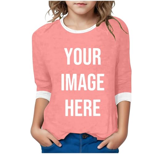 Customized 3/4 Sleeve Shirts Boys Girls Personalized Crew Neck T Shirt Print Add Text/Photo/Image/Logo for Gift