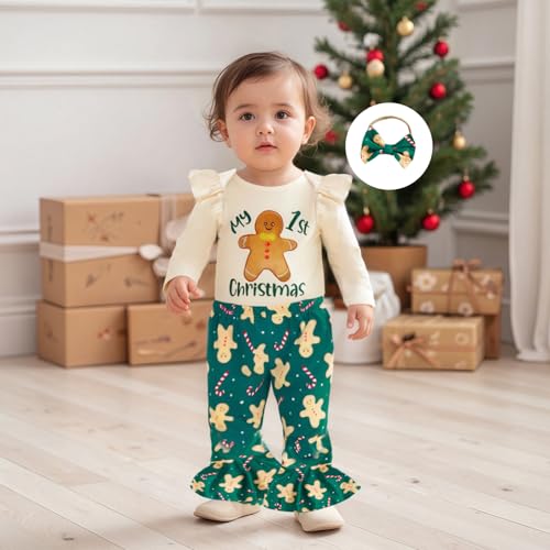 Newborn Baby Girl Clothes Cute Long Sleeve Romper Flare Pants Bowknot Headband 3Pcs Set My First Christmas Outfit2