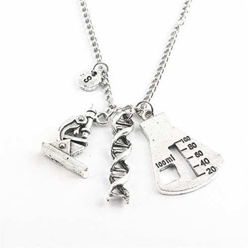 Preisvergleich Produktbild Winwinfly Frauen-DNA Keychain-gewundenes medizinisches Mikroskop-Dreieck-Flaschen-Gen-Halske...