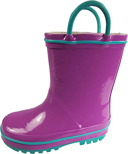 Norty Rubber Rain Boots For Kids - Waterproof Rubber Boots Boys And Girls Solid & Printed Rainboots For Toddlers And Kids - Purple Teal #TOP1