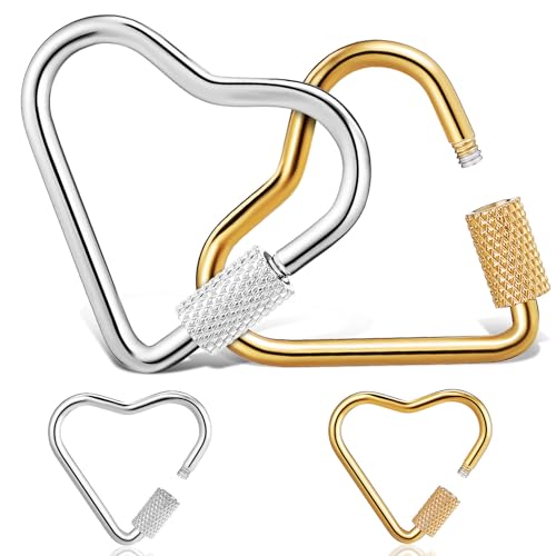 SEWACC 4 pcs Heart Shaped Carabiners Stainless Steel Carabiner Clip Key Carabiner Heart Keychain Clips for Jewelry Handbag