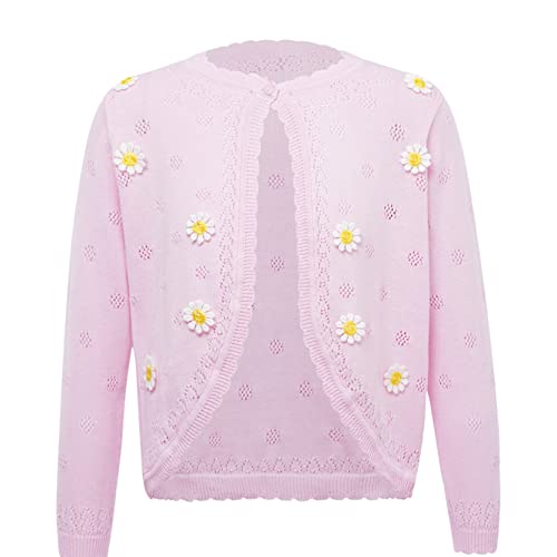 Kids Girls Knit Long Sleeve Button Down Cardigan Shrug with Flower Printed Bolero Dress Cover Up Casual Wear