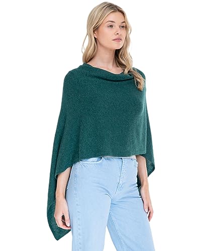 Cashmere -100% Cashmere Draped Dress Topper Poncho (Wild Wood/Green)