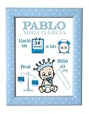  Kembilove Lámina de Nacimiento Personalizada con los datos del Bebe - Regalo Original Recién Nacido - Para Niño, Nene, Chico - Incluye: Lámina + Marco