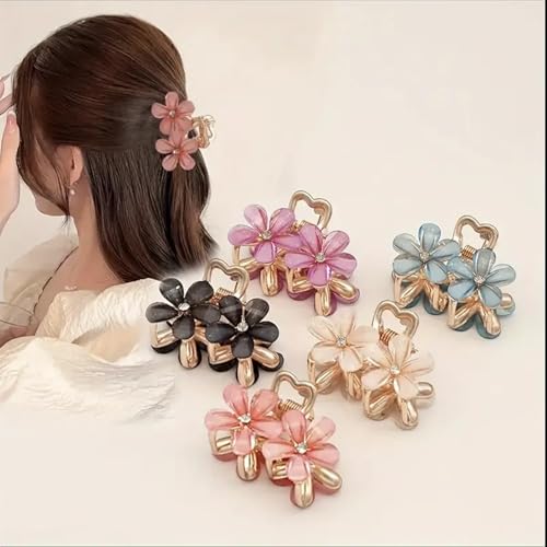 Image of BAKEFY - 6 pcs Double Small Mini Faux Pearl Hair Claw Clips with Daisy Flower Design Sweet Nonslip Artificial Cute Tiny Metal Bangs Clips Decorative Hair Accessories for Women and Girls Gift
