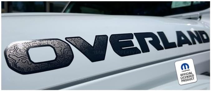 Decal Mods Overland Hood Graphic Vinyl Decal fits Jeep Wrangler JL/JT (2018-2025) Matte Black with topo Lines and Black Outline (Set of 2) - CB | UV1A3