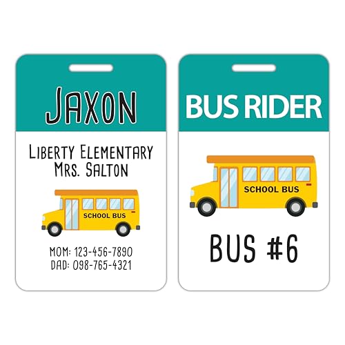Custom Kids Bag Tag for Backpack | Input Your Name, Contact Info, School Info, Transportation Info, Clipart & Colors | Personalized Mode of Transportation ID tag for Children | Back to School