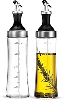 Superior Glass Oil Bottle Drizzler 500ml (2-Pack) Modern Olive Oil Dispenser Bottles for Cooking - Wide Opening for Easy Refill & Cleaning - Lead-Free Glass Oil and Vinegar bottle, BPA-Free Cruet Set