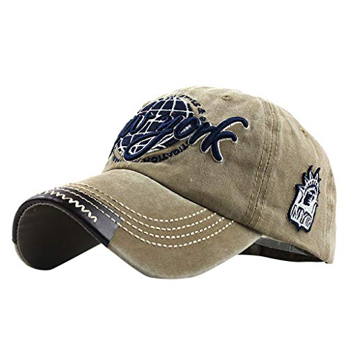 Retro Letter Embroidered Print Cotton Baseball Caps Sports Outdoor Adjustable for Men Women Khaki