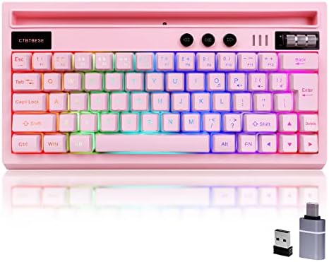 CTBTBESE Wireless RGB Backlit Gaming Keyboard, Ultra-Compact 61 Keys with Phone Stand, Waterproof for PC/Mac Gamer, Typist, Travel(Pink)…