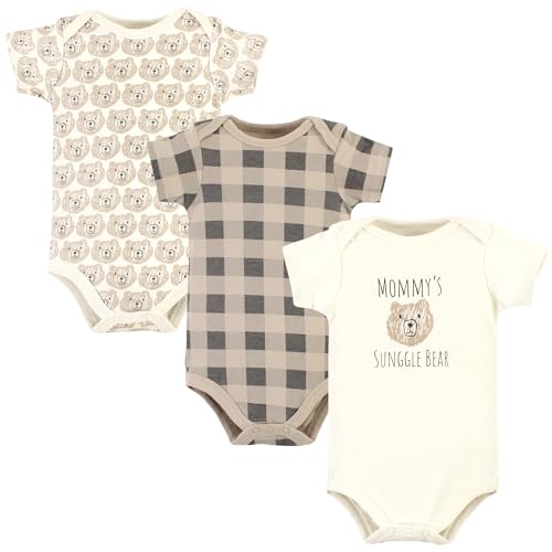 Image of Hudson Baby Unisex Baby Cotton Bodysuits, Snuggle Bear, 9-12 Months