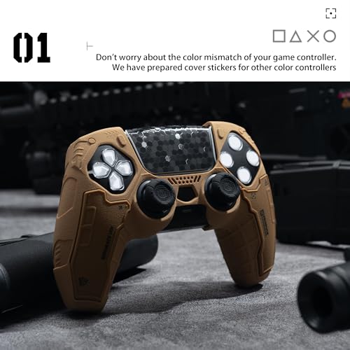 Image of GeekShare G.S.TAC Tactical PS5 Controller Skin Set, Non-Slip Soft Silicone Protective Cover Case for PS5 Wireless Controller with 2 Thumb Grip Caps and 2 Stickers - Desert Yellow