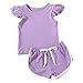 MAHUAOYIXI Conjunto de dos piezas para niña, camiseta de manga corta con volantes + pantalón de verano para bebé violeta 3 años