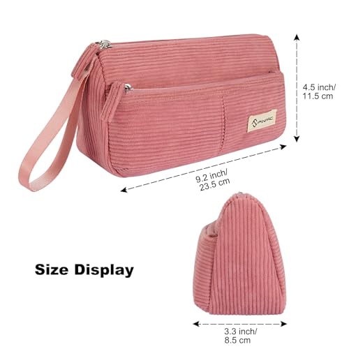 Image of FINPAC Pencil Case, Corduroy Triangle Makeup Bag, Kawaii Pen Bag Pouch Holder Box Organize for Study, Office, or Travel, Pink