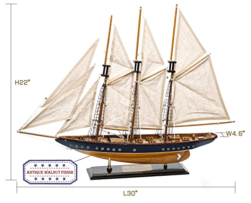 SAILINGSTORY 30\" Wooden Sailboat Model Ship Sailboat Decor Schooner Atlantic 1:50 Scale Replica Navy and Walnut Antique Finish - Thumbnail 2