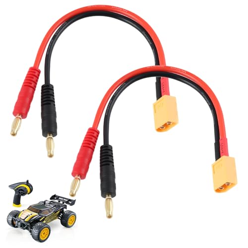 2 Pièces Câble XT60 à Fiche Banane, Adaptateur XT60 4mm, Connecteur Mâle avec Câble Silicone 14AWG, Adaptateur de Charge pour Batterie LiPo RC Drone Voiture Hélicoptère Avion Chargeur RC, 15CM