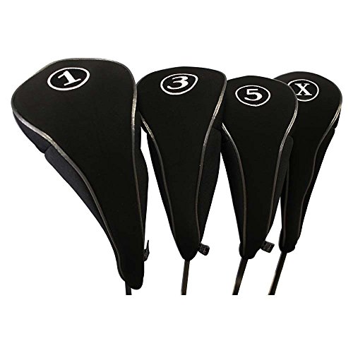 image for Black Golf Zipper Head Covers Driver 1 3 5 X Fairway Woods Headcovers 