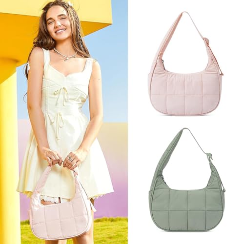 Puffer Crescent Shoulder Bag for Women,Small Puffer Bag,Nylon Quilted Shoulder Purses with Adjustable Strap3