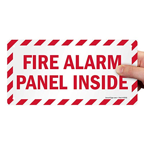 SmartSign 5 x 10 inch “Fire Alarm Panel Inside” Sign with Striped Border, Digitally Printed, 55 mil HDPE Plastic, Red and White, Made in USA