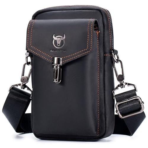BAIGIO Handytasche Leder Vintage Gürteltasche Herren Hüfttasche Klein Schultertasche Umhängetasche Retro-Stil (Schwarz-ST2)