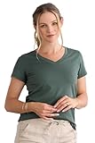 Fair Indigo Women's 100% Organic Pima Cotton Short Sleeve Relaxed V-Neck T-Shirt (XL, Balsam)