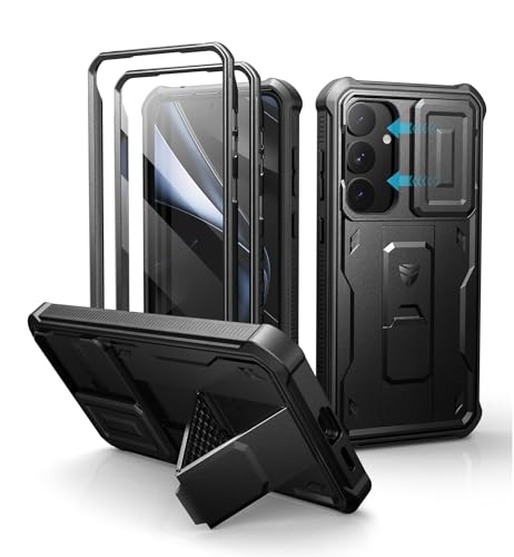 Dexnor Compatible con Funda Samsung Galaxy S25 Plus,con Tapa Protectora Deslizante de Cámara & Protector de Pantalla & Stent, Reforzada Antisísmica Cubierta Protectora Carcasa Case   Negro
