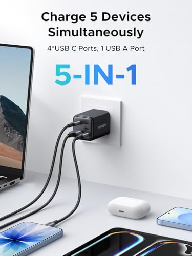 Image of UGREEN 5-Port 45W USB C Charger Block, PD /PPS /QC 45 Watt Fast Charging, GaN Charger with 4 USB C Port for iPhone 17 /16 /15, Galaxy S26 /S25 /S24 /S23, Pixel 10 /9 /8, iPad, MacBook Neo /Air and More
