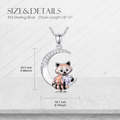 Image of PROESS Animal Birthstone Necklace 925 Sterling Silver Otter /Axolotl /Hippo /Elephant /Dachshund /Monkey /Red Panda Pendant Necklace Animal Birthstone Jewelry Gifts for Women
