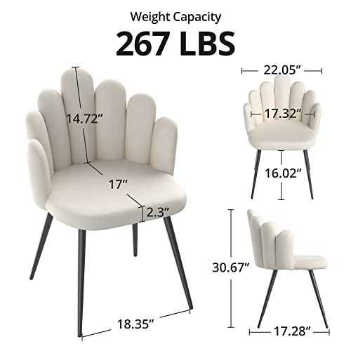 Cozy Castle Beige Velvet Petal Mid Century Dining Chairs Set Of 4, Kitchen & Dining Room Chairs, Upholstered Comfy Chairs For Kitchen, Bedroom, Makeup Room, Office #TOP2