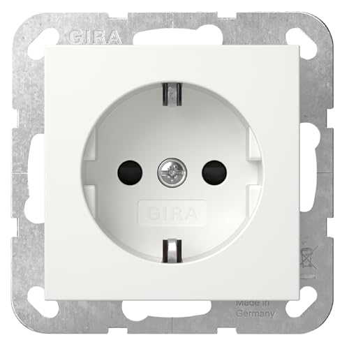 Gira Steckdose Standard 55 Reinweiß glänzend Berührungsschutz I Schuko Unterputz Steckdose 445303 I bruchsicheres Thermoplast I Einbautiefe 32 mm I Elektroinstallation Made in Germany I 16 A 250 V