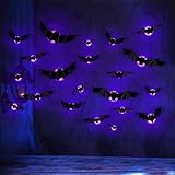 VEGOATY Decorazione per Halloween, 24 pezzi, decorazione per interni con luci a LED, 3D, a forma di pipistrello, decorazione fai da te, per esterni, feste, finestre, adesivi da parete, camera da letto
