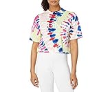 Calvin Klein Women's Tie Dye Short Sleeve Crop Mock Neck Tee, Carnaby Multi Combo, Large