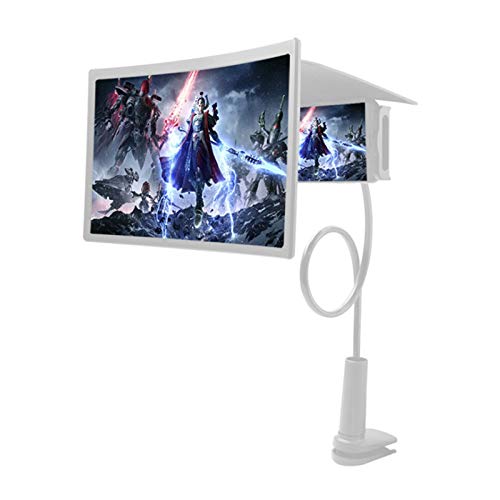 sunyu Phone Holder with 12" 3D Curve Phone Screen Magnifier,with Adjustable Clamp Lazy Phone Stand Phone Screen Amplifier with for Smartphone Phonewhite