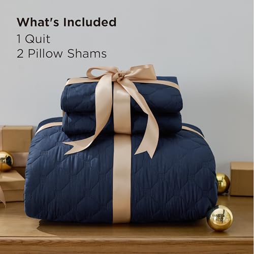 Image of Bedsure Quilts Queen Size - Lightweight Queen Comforter Set with Classic Honeycomb Quilting, Soft Quilt Bedding Set, Navy Bedspreads Coverlet for All Seasons with 2 Pillow Shams (90 inch x 96 inch)