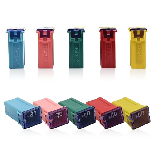 10pcs Upgraded Automotive Tall Profile Box Shaped Micro Cartridge Fuses JCASE Box Shaped Fuse Kit for Pickup Trucks Cars and SUVS (20A/30A/40A/50A/60A, 2pcs Each)