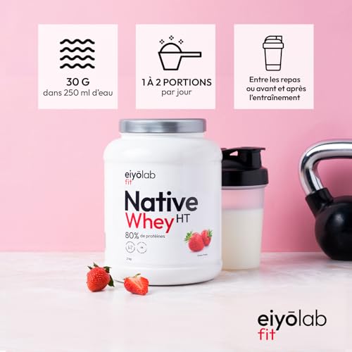WHEY NATIVE HT | 80% de protéines | 100% Lactosérum Natif Non Dénaturé | Riche en BCAA | Proteines Musculation Rapide | Digestibilité Optimale | Texture Onctueuse Goût Fraise | 2Kg | Eiyolab – Image 5